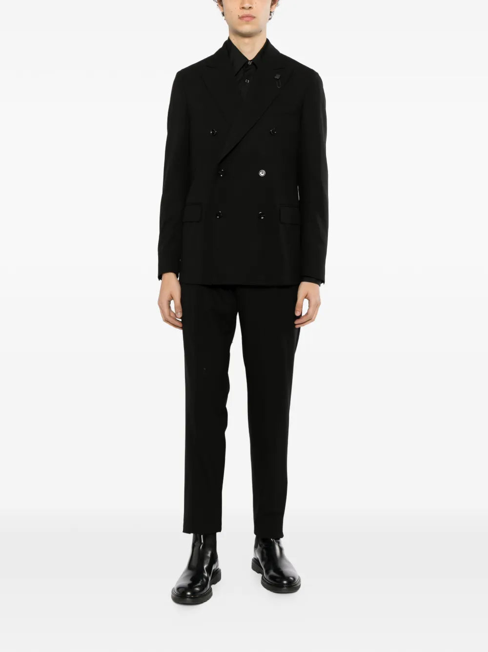 double-breasted peak-lapel suit
