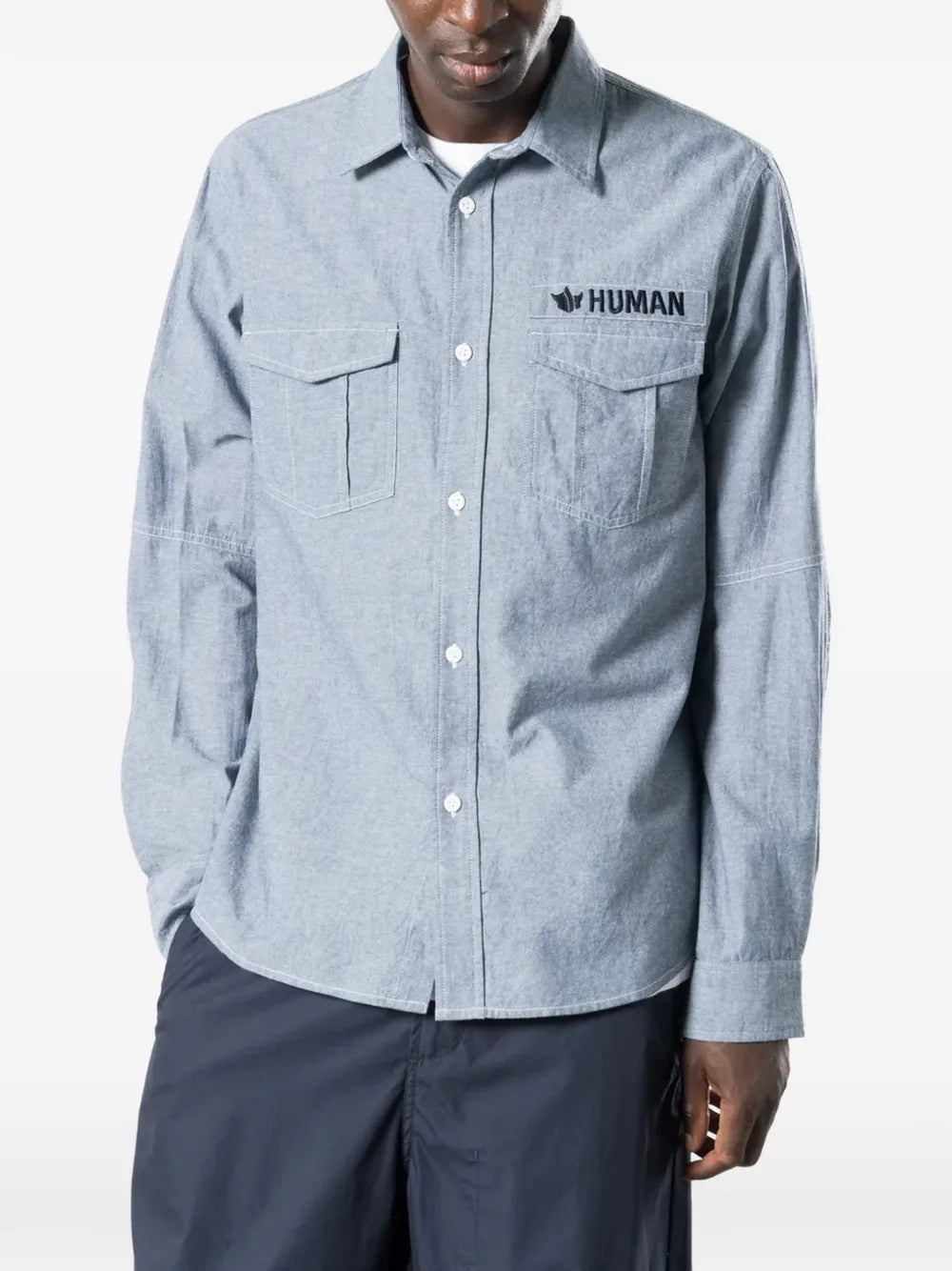 7711  Human logo-embroidered pocket-detail shirt
