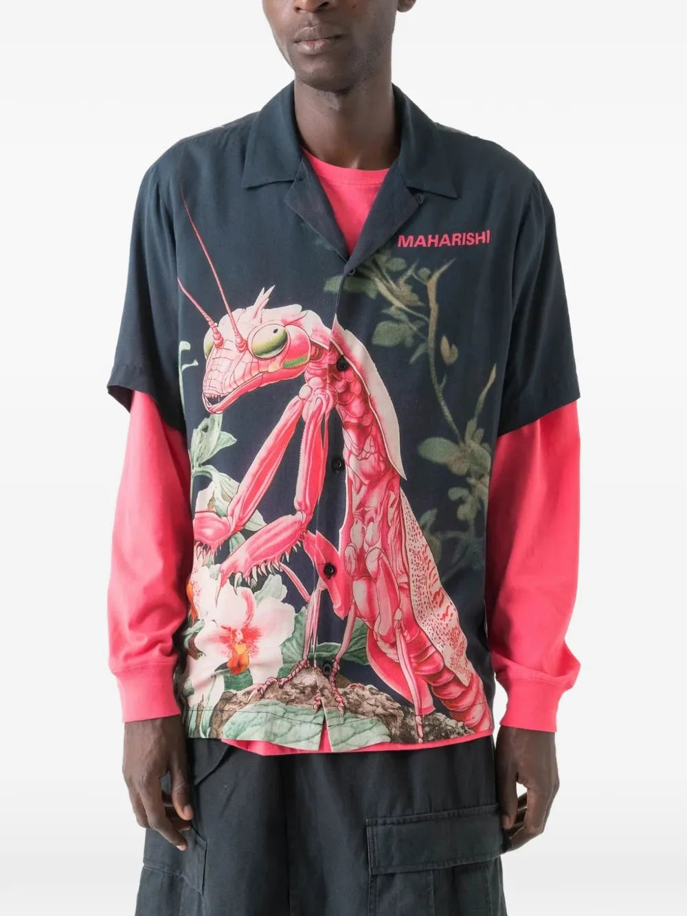 orchid mantis-print camp-collar shirt