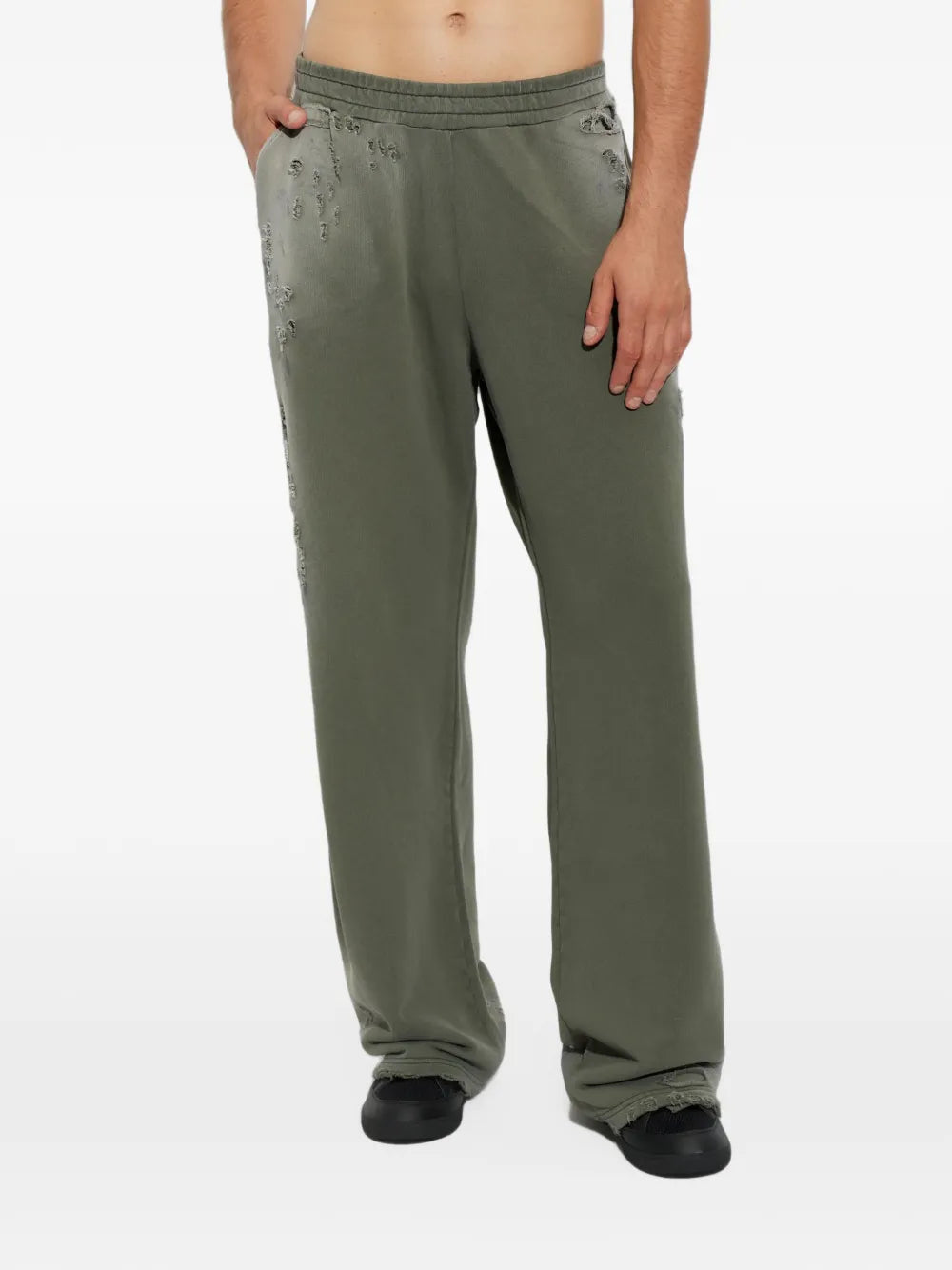cotton sweatpants with destroyed-effect