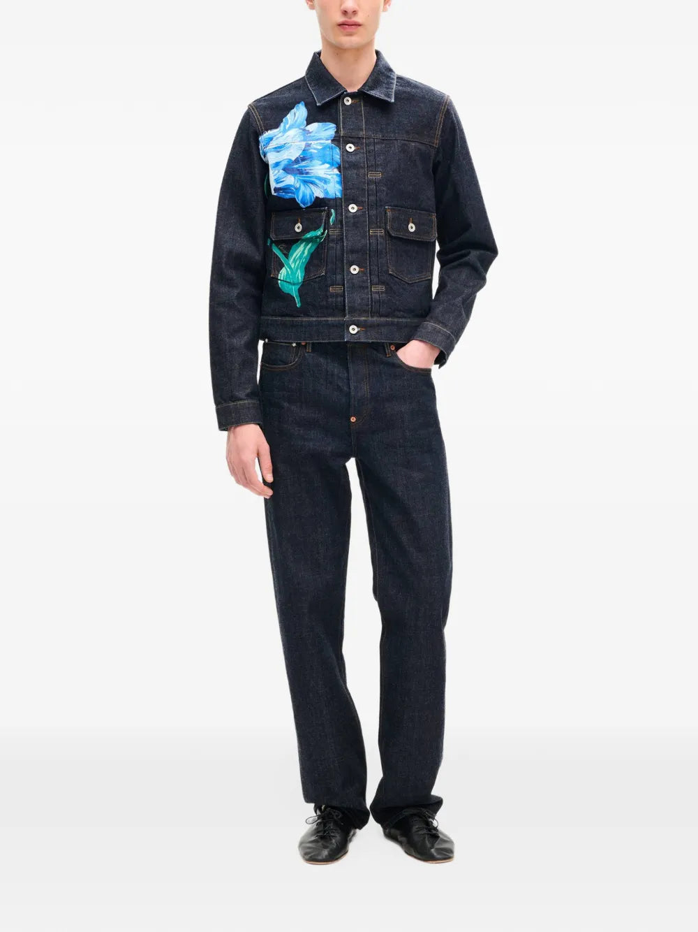 KENZO Tulip pleated denim trucker jacket