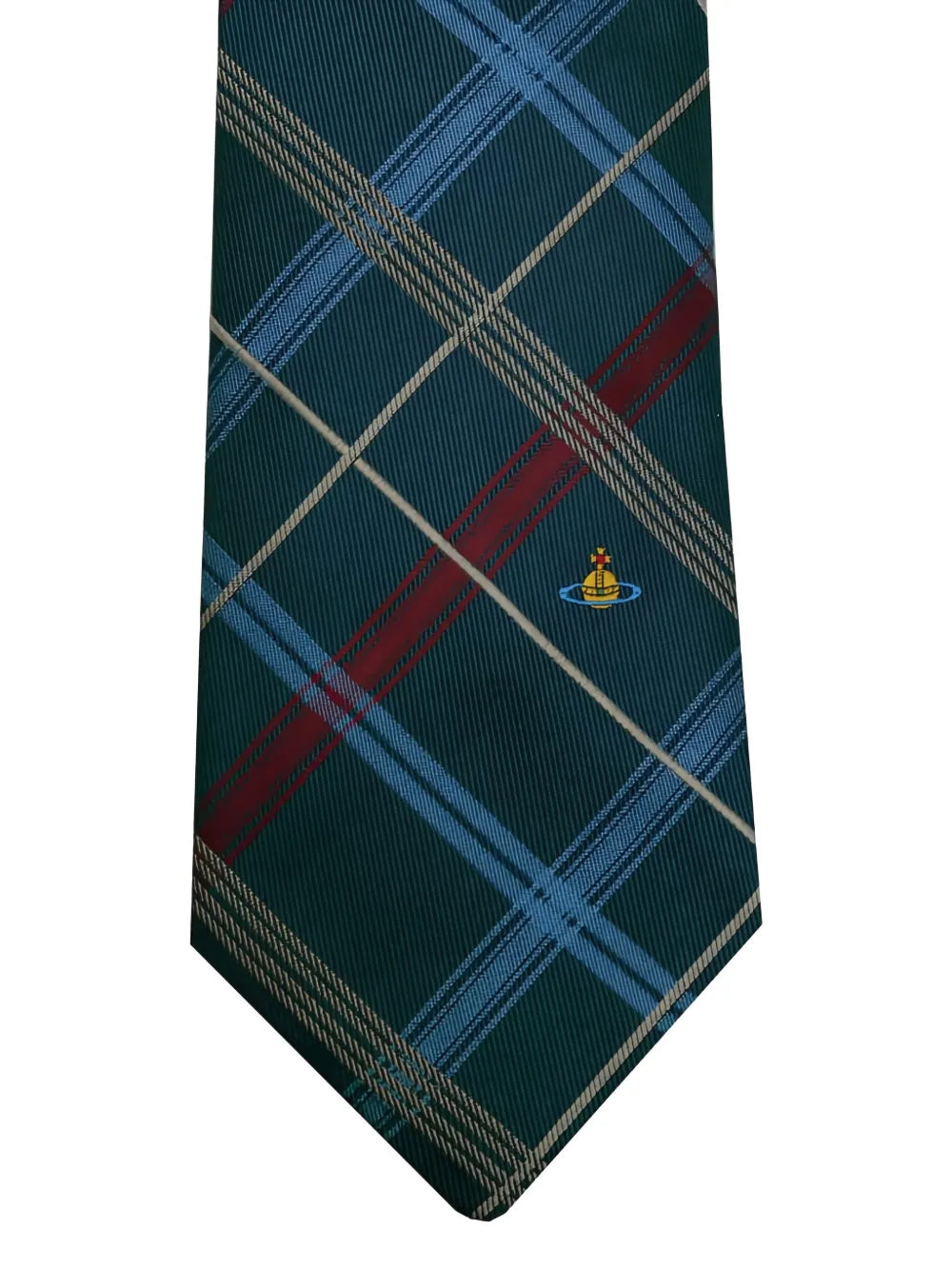 Orb-embroidered check-pattern tie