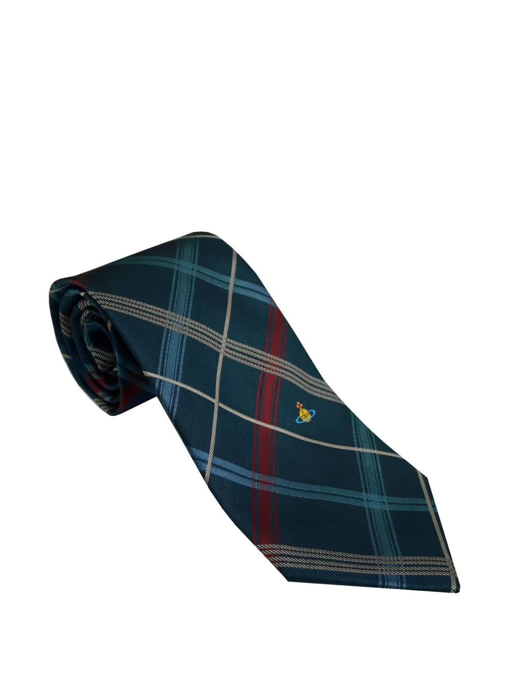 Orb-Embroidered Check-Pattern Tie