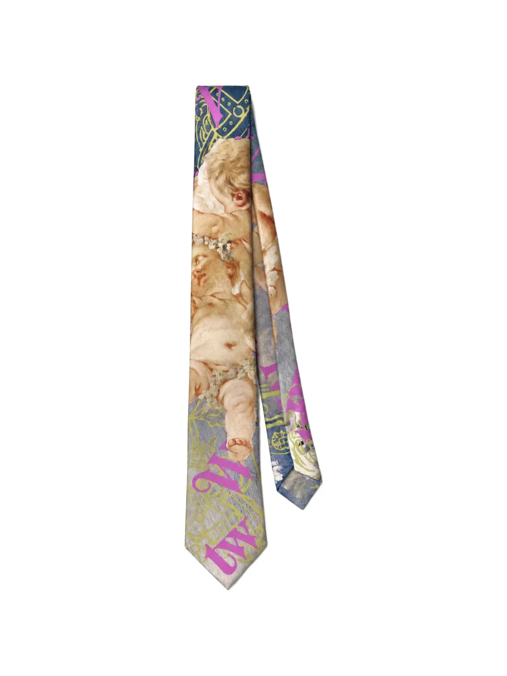 cherub-print silk tie