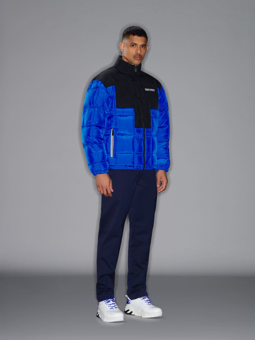 Cross Block Nylon Down Jacket Blue Black