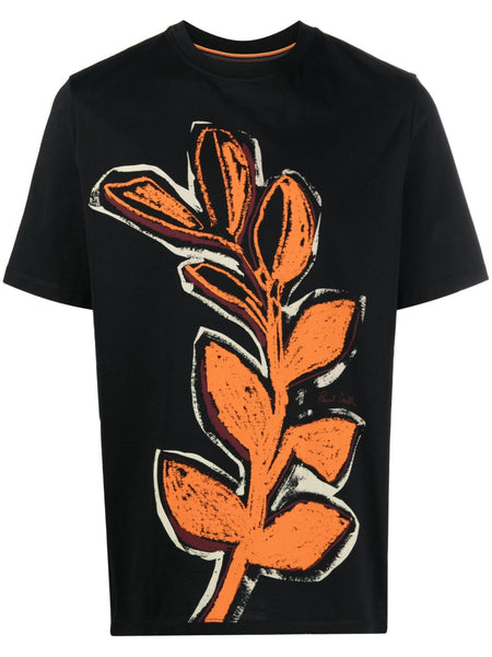 Leaf-Print Round-Neck T-Shirt