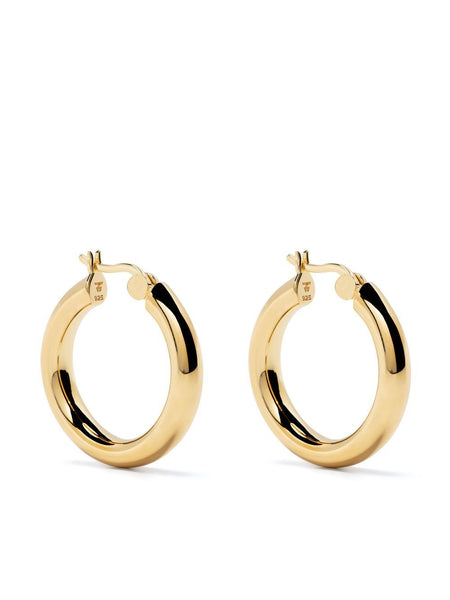 Medium 9Kt Yellow Gold And Sterling Silver Hoop Earrings
