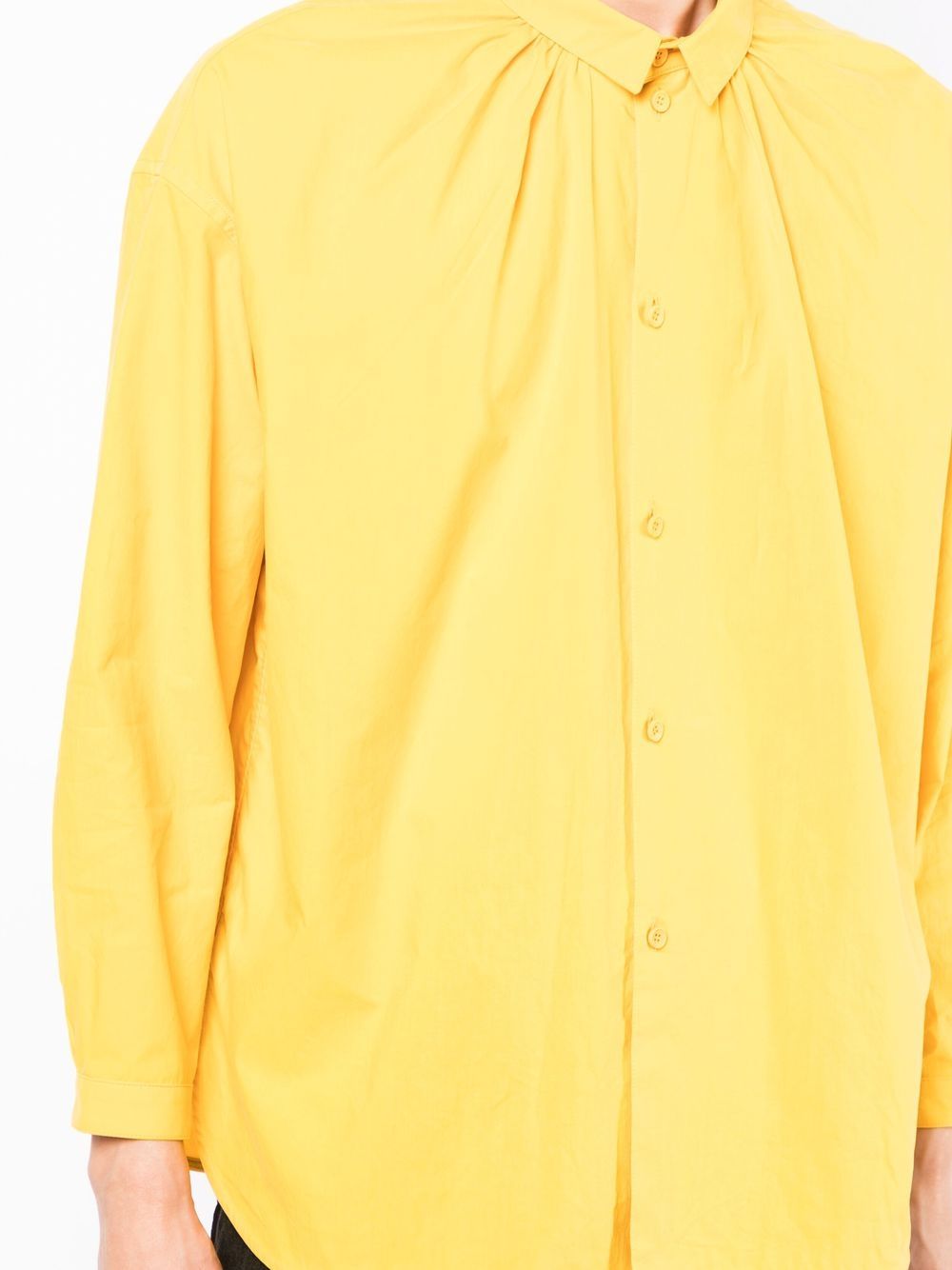 Gathered Long-Sleeve Linen Shirt