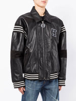 Patch-Detail Leather Bomber Jacket