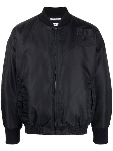 Graphic-Print Embroidered Black Bomber Jacket