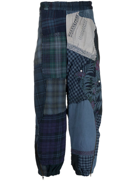 Patchwork-Design Drop-Crotch Trousers