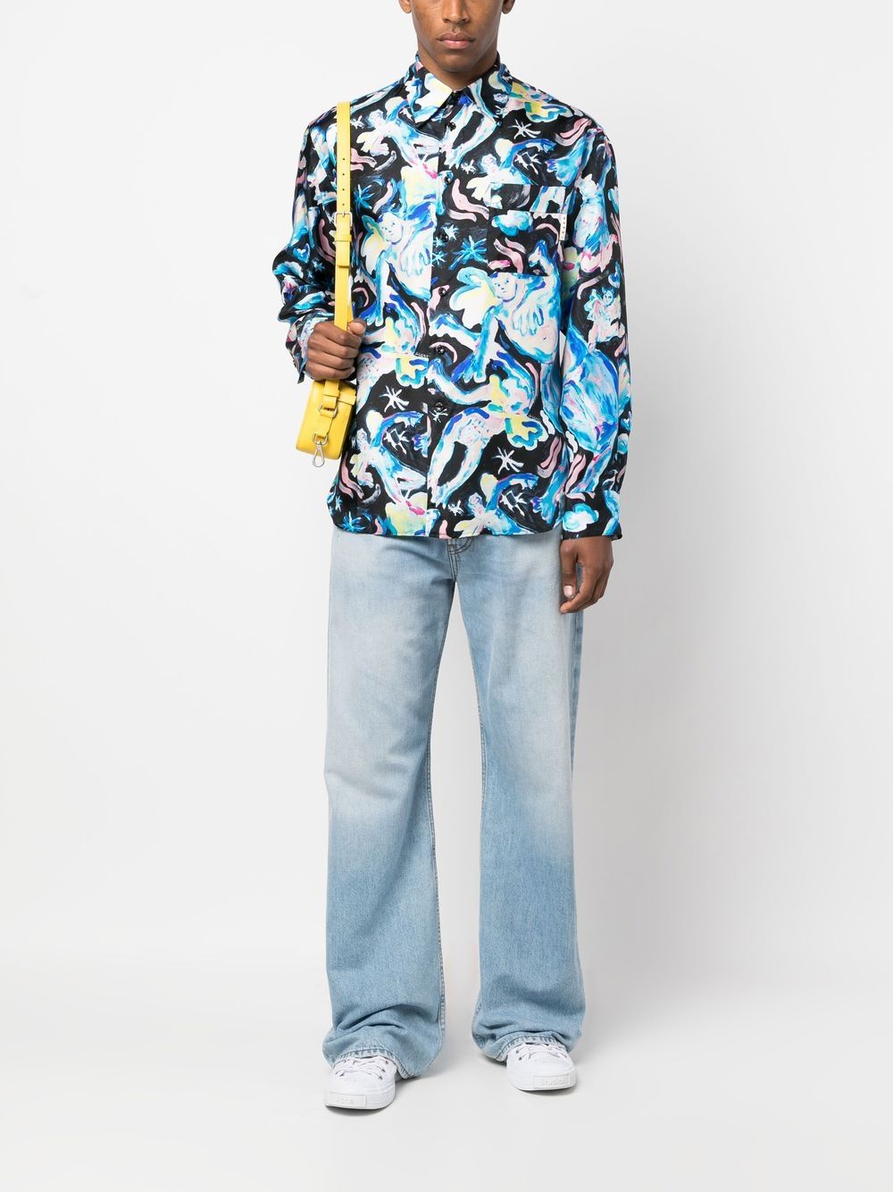 Illustration-Print Silk Shirt