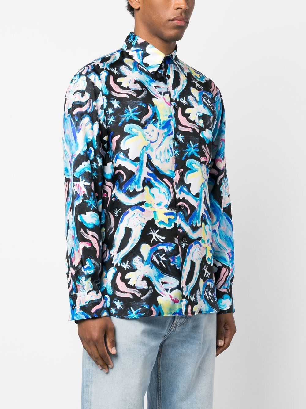 Illustration-Print Silk Shirt
