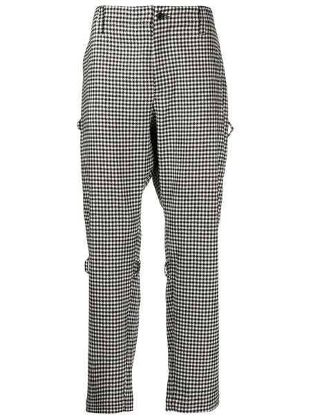 Houndstooth Rear-Zip Tapered Trousers