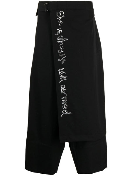 Wrap-Design Wool Cropped Trousers