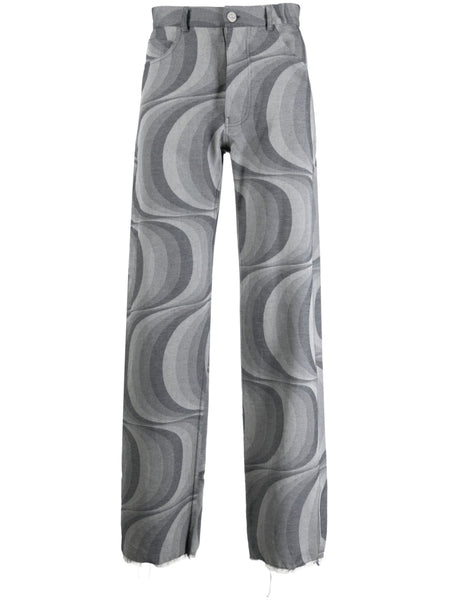 Geometric-Pattern Faded Trousers