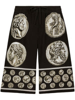 Roman-Coin Print Silk Bermuda Shorts