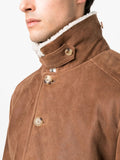 Long-Sleeved Button-Up Leather Jacket