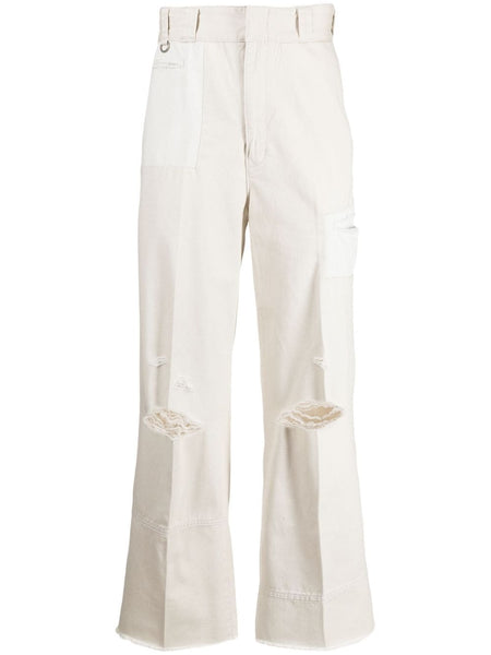 Distressed Straight-Leg Trousers