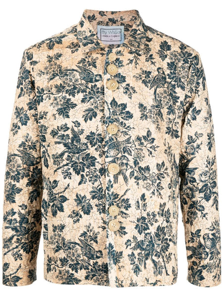Bird-Print Buttoned Shirt Jacket