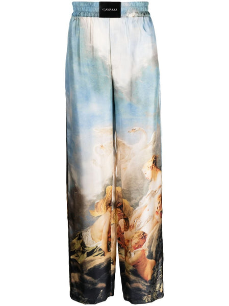 Painting-Print Silk Trousers