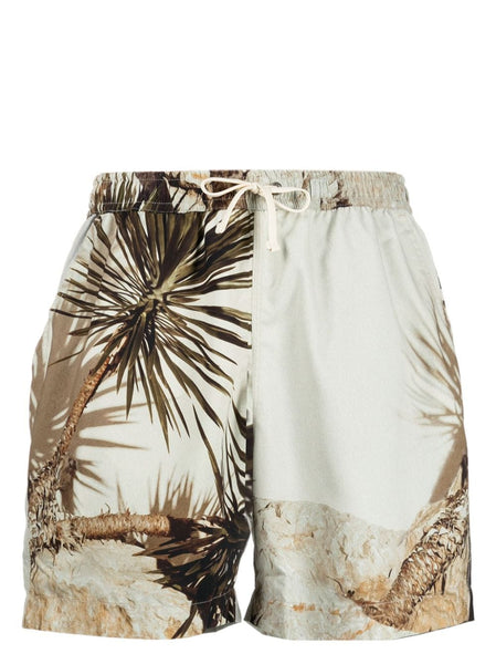 Palm Tree-Print Drawstring Swim Shorts